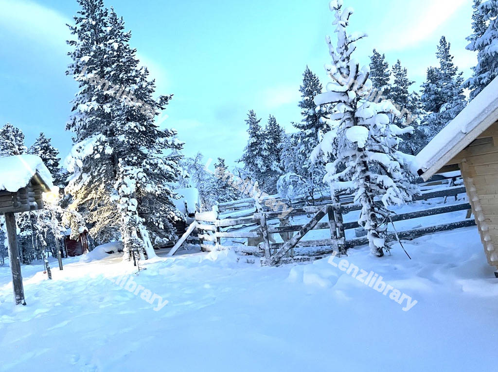 Snowy mountains with oranges houses